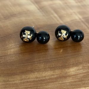 Authentic black and gold tory burch classic pearl earrings
